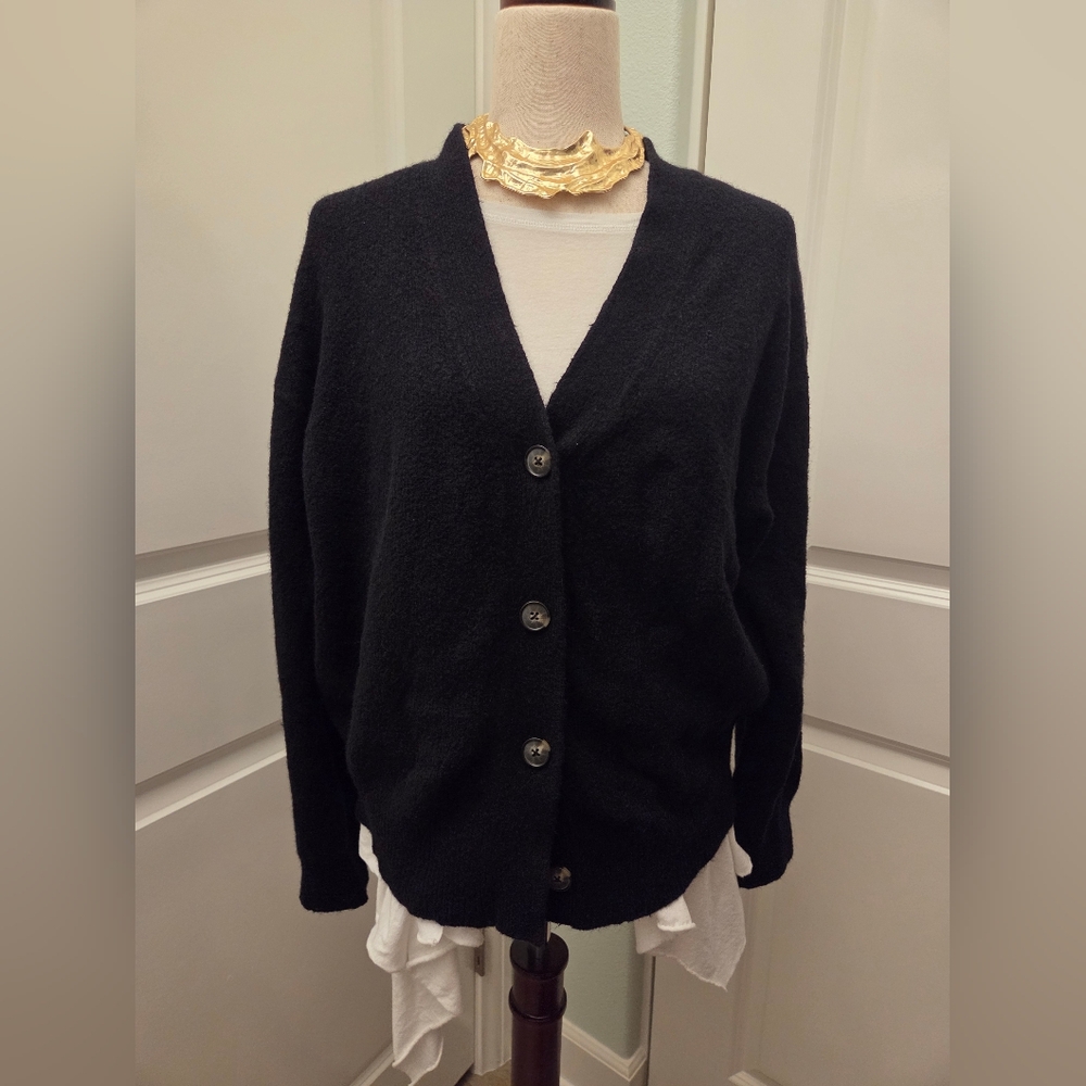 Everlane Wool Alpaca Blend Black Button-Up Women's Cardigan Size M